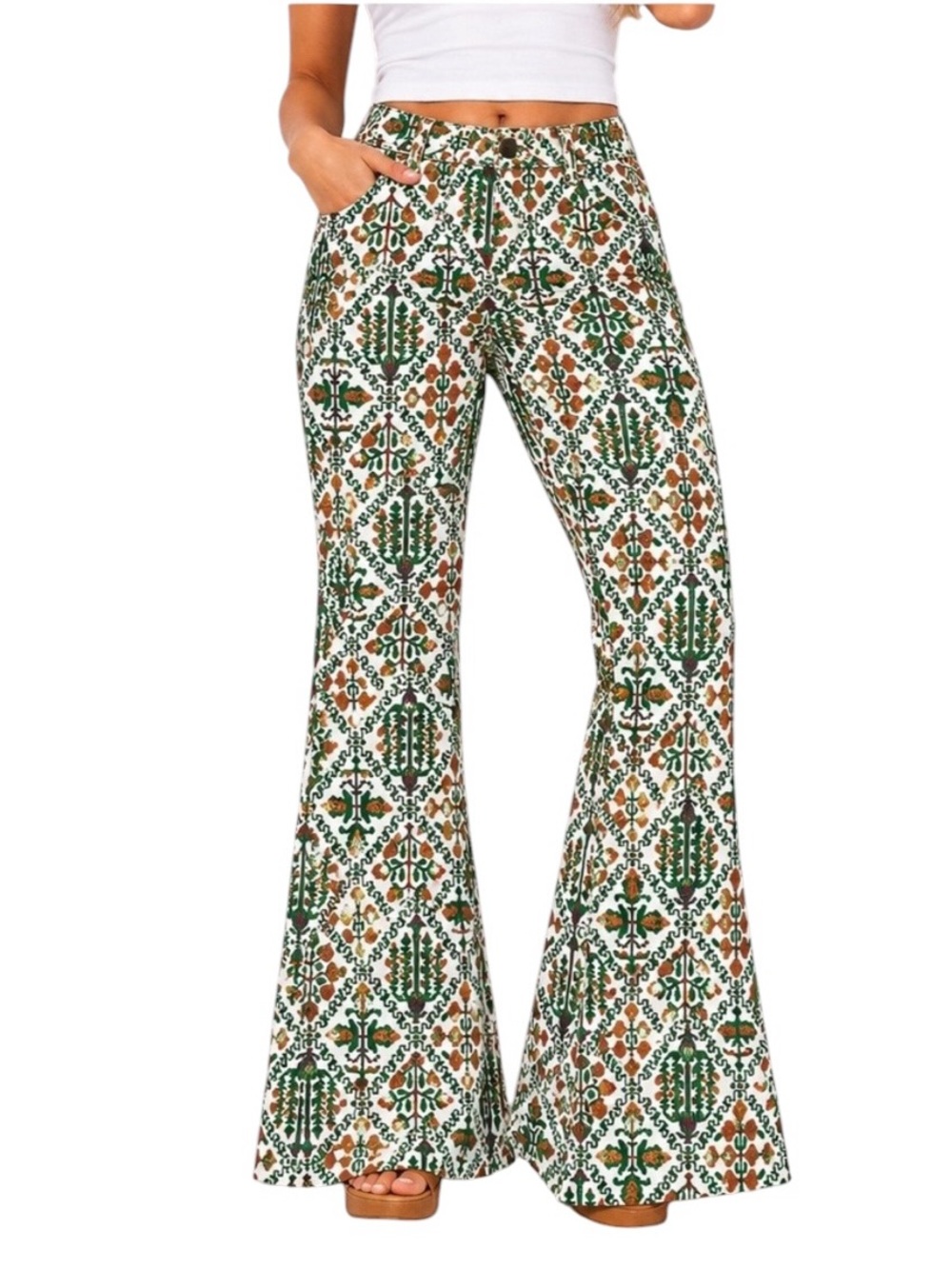 New Wrangler High Rise Fierce Flare Jeans in Green Vintage Garden Size 12/31 - Picture 2 of 11